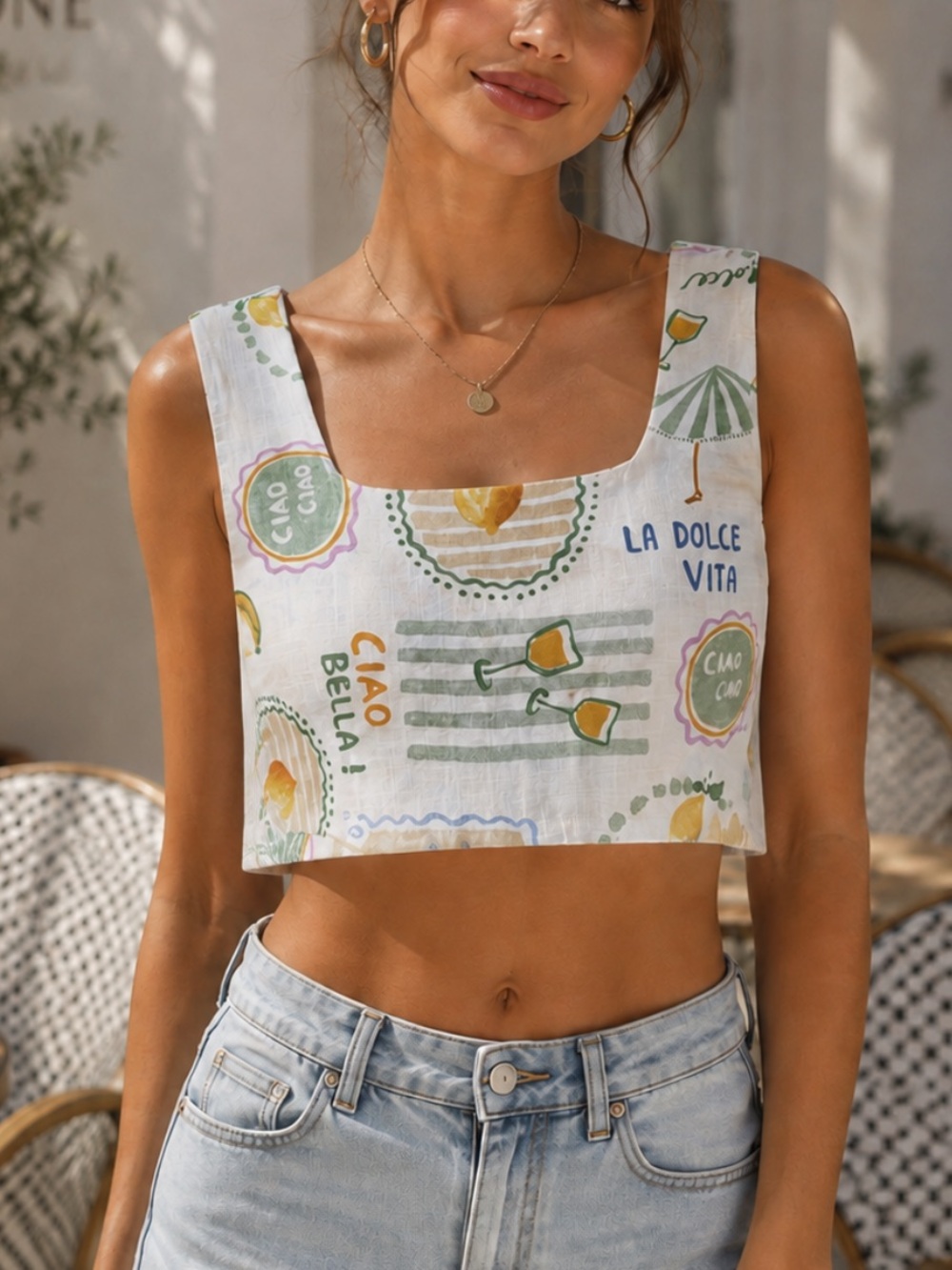 Paper Heart La Dolce Vita Linen Blend Crop Top M